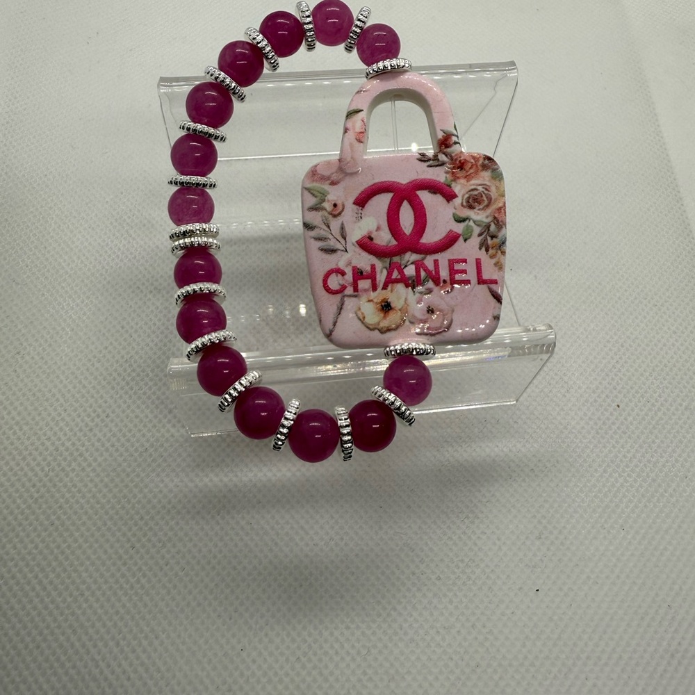 Fuchsia Beaded Bracelet with Silver Accents